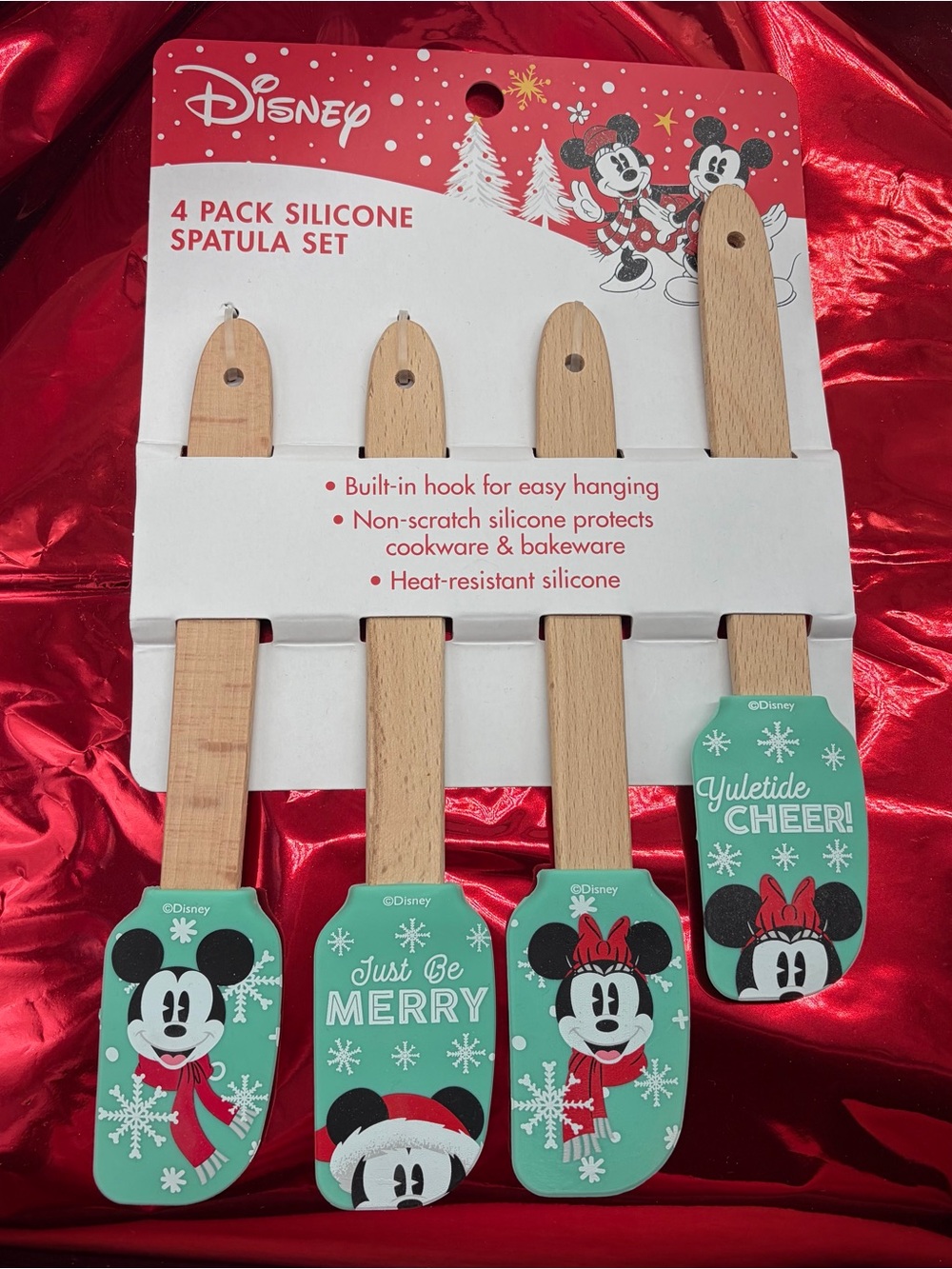 New 4-Pack Holiday & Yuletide Disney Mickey & Minnie Mouse Turquoise Spatula Set